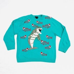 Alex Stevens Dolphin Fish Christmas Lights Ugly Christmas Holiday Sweater